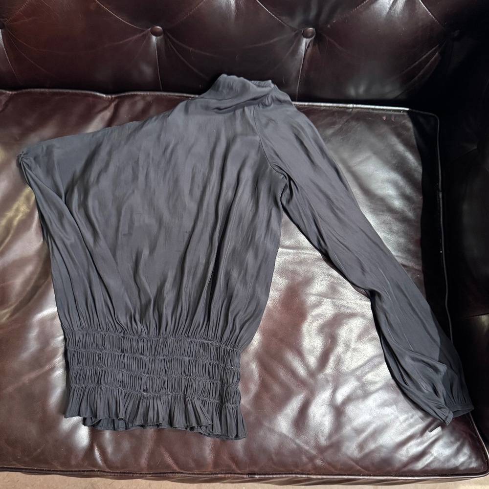 RAMY BROOK EUC One Shoulder Sleeve Shirred Detail Top in Black Size S